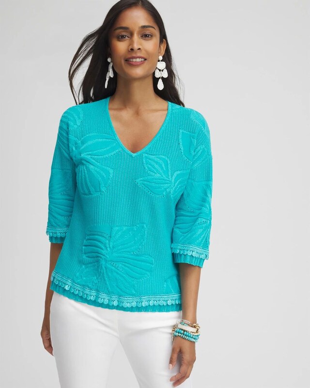 Embossed Pointelle Lace Pullover - image 1